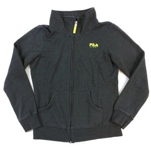 FILA Womens Gray Zip Up Jacket Sweater Lime green